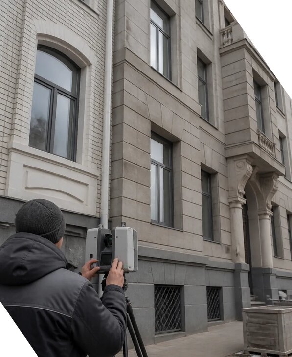 Лазерное сканирование фасадов зданий для обследования в Усинске